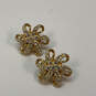 Designer Swarovski Gold-Tone Rhinestone Floral Clip On Stud Earrings image number 2