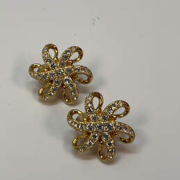Designer Swarovski Gold-Tone Rhinestone Floral Clip On Stud Earrings alternative image