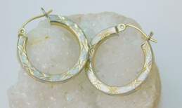 14K Two Tone Gold Etched Hoop Earrings 1.4g