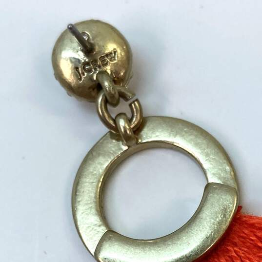 Designer J. Crew Gold-Tone Cubic Zirconia Orange Thread Tassel Drop Earrings image number 4