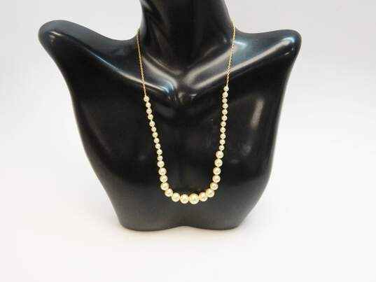 14K Yellow Gold Graduated Pearl Necklace 6.8g image number 1