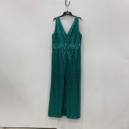 NWT Kate Kasin Womens Turquoise Sequin V-Neck Sleeveless Back Zip Maxi Dress image number 2