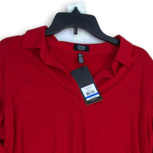 NWT Jones New York Womens Red Spread Collar Pullover Blouse Top Size XL image number 3