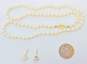 14K Gold Clasp & Posts White Pearls Beaded Necklace & Pearl Post Earrings 14.1g image number 5