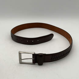 Mens Brown Leather Adjustable Single Tongue Buckle Waist Belt Size 34