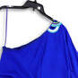 Womens Blue One Shoulder Embroidered Tie Waist Knee Length Sundress Size 12 image number 4