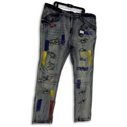 NWT Mens Blue Denim Medium Wash Pockets Distressed Skinny Jeans Size 48