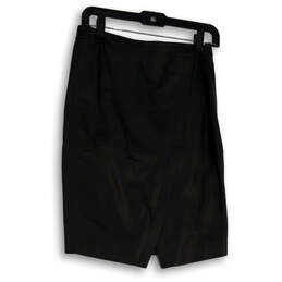 Womens Black Flat Front Elastic Waist Back Zip Short Wrap Skirt Size 0 alternative image