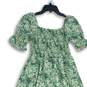 Zuimoaes Womens White Green Floral Square Neck Smocked Pullover Maxi Dress Sz S image number 4