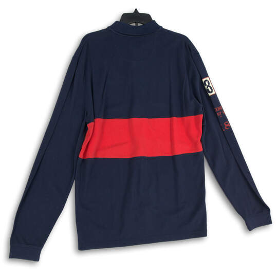 NWT Mens Navy Blue Red Colorblock Long Sleeve Collared Polo Shirt Size XL image number 2