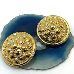 Designer Joan Rivers Gold-Tone White Pearl Round Clip-On Stud Earrings