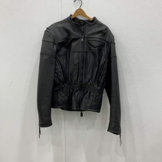 Harley Davidson Womens Black Leather Full-Zip Motorcycle Jacket Size XL image number 1