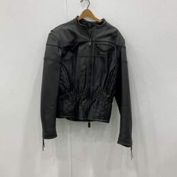 Harley Davidson Womens Black Leather Full-Zip Motorcycle Jacket Size XL