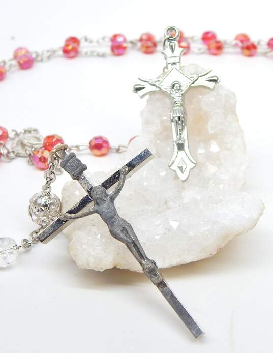 Clear & Red Aurora Borealis & Silver Tone Rosary Prayer Beads 55.1g image number 4