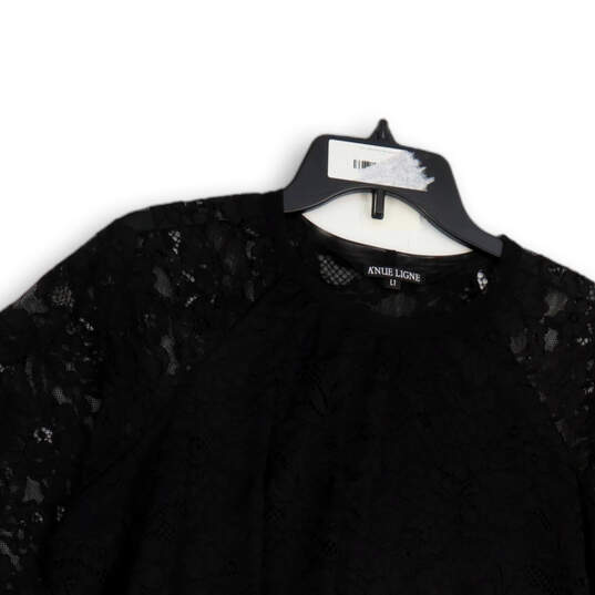 Womens Black Floral Lace Overlay 3/4 Sleeve Pullover Blouse Top Size Large image number 3
