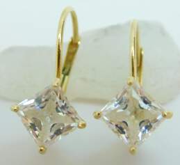 14K Yellow Gold Clear Cubic Zirconia Square Drop Earrings 1.4g
