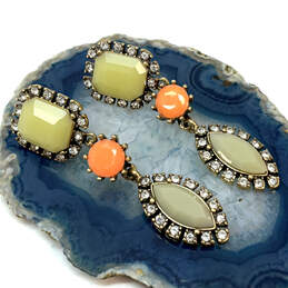 Designer J. Crew Gold-Tone Multicolor Crystal Cut Stone Dangle Earrings