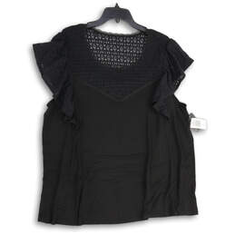 NWT Womens Black Super Soft Lace Ruffle Sleeve Pullover Blouse Top Size 3