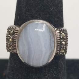 Vintage Sterling Silver Marcasite Asst. Gemstone Sz 7.5-9 Ring BD. 3pcs. 16.7g alternative image