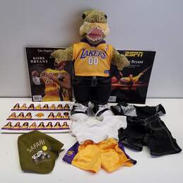 LA NBA Laker Fans collectors bundle (Kobe 1978-2020 ESPN / LA Times, 22-23 Signed Laker Girls Photo, Build A Bear Dinosaur with Jersey and accessories)