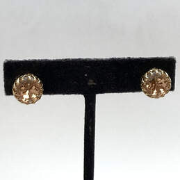 Designer Stella & Dot Gold-Tone Brown Crystal Cut Stone Stud Earrings