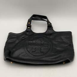 Tory Burch Womens Black Leather Bottom Stud Double Handle Shoulder Handbag Purse