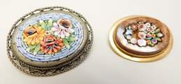 VTG Silvertone & Goldtone Micro Mosaic Floral Oval Brooches