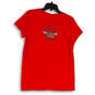 Womens Red Round Neck Short Sleeve Stretch Pullover T-Shirt Size L image number 2