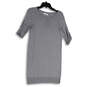 Womens Gray Round Neck Roll Tab Sleeve Knee Length Sweater Dress Size XS image number 1