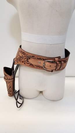 Unbranded Leather Cartridge Belt and Holster Made in Mexico Size 38