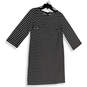 Womens Black White Striped 3/4 Sleeve Knee Length Pullover Shift Dress Sz M image number 1