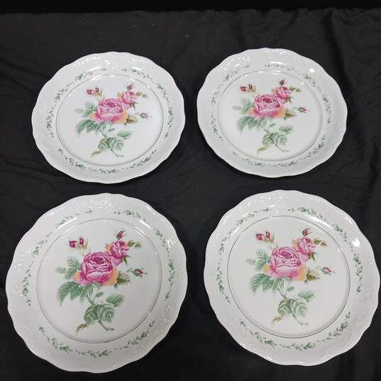 Set of 4 Gibson Housewares Victorian Rose Dinner Plates image number 1
