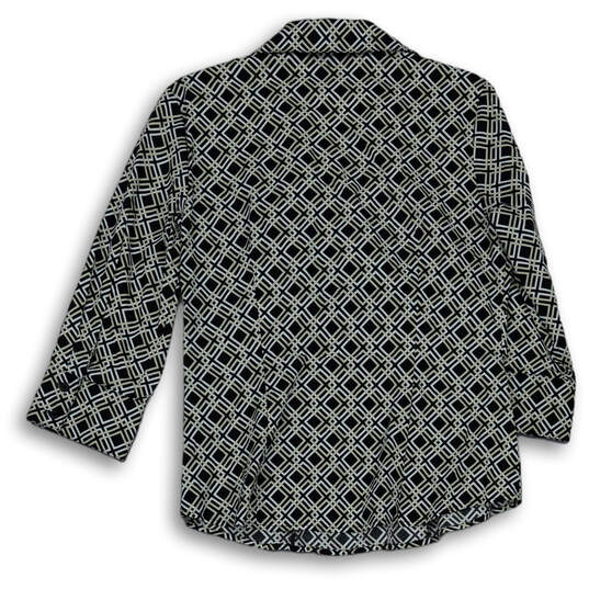 Womens Black Geometric Long Sleeve Collared Front Knot Blouse Top Size 8 image number 2