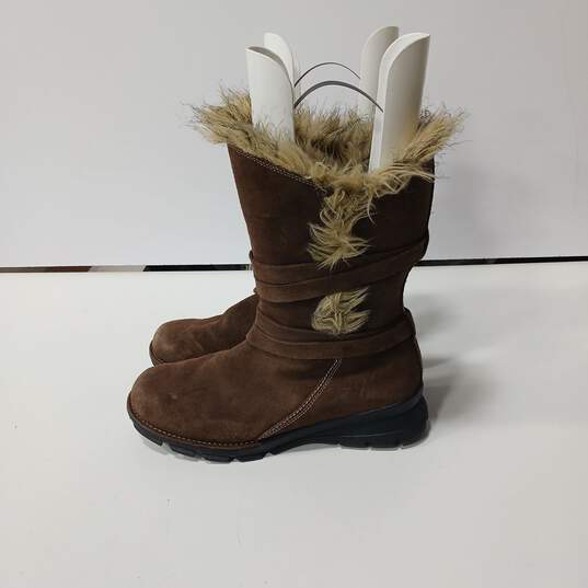 Women's Columbia Suede Side Zip Faux Fur Snow Boot Chatel Brown Sz 11 image number 3