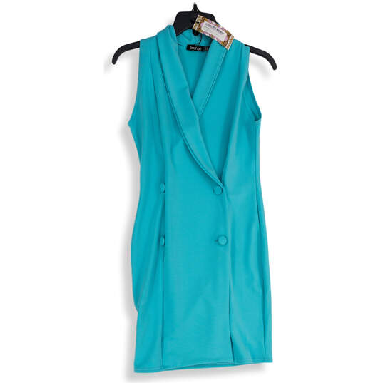 NWT Womens Teal Sleeveless Button Front Double Breasted Sheath Dress Size 6 image number 1