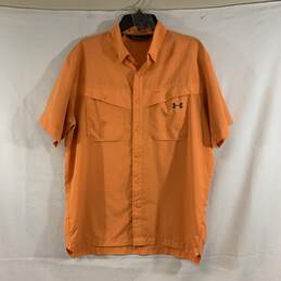 Men's Orange Under Armour Short Sleeve Button-Up, Sz. L