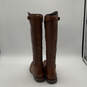Womens Brown Leather Almond Toe Side Zip Knee High Riding Boots Size 8 B image number 3