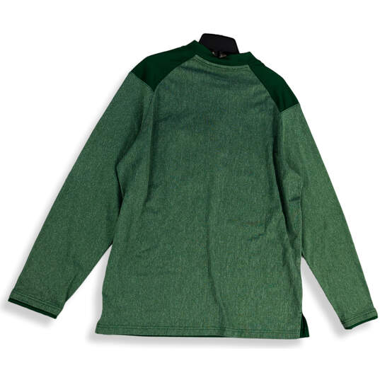 Mens Green Dri-Fit Mock Neck Quarter Zip Side Slit Pullover T-Shirt Size XL image number 2