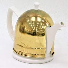 The Hall China Co White Teapot w Copper/Brass hue Insulated Cozy Forman Family alternative image