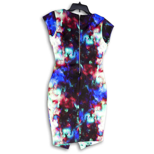 NWT Womens Multicolor Tie-Dye Cap Sleeve Round Neck Sheath Dress Size M image number 2