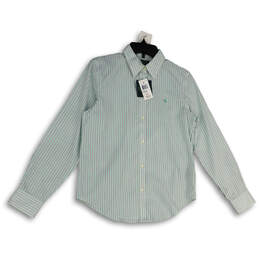 NWT Womens Green Striped Long Sleeve Pointed Collar Button-Up Shirt Size S