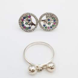 Sterling Silver Bracelet Ring Post Earring Jewelry Bundle 3 Pcs 12.6g alternative image