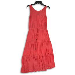 Sonoma Womens Coral Round Neck Tie Waist Long Maxi Dress Size Small