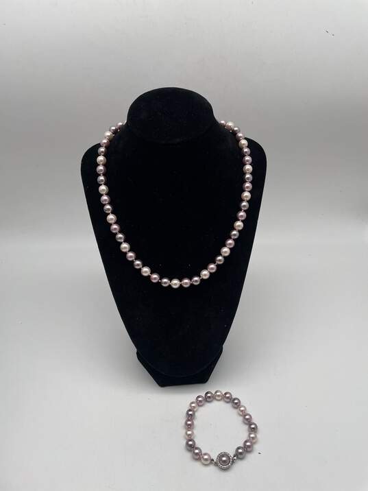 Lot Of 2 Womens Pink Pearls Beaded Necklace & Tennis Bracelet 116g image number 1