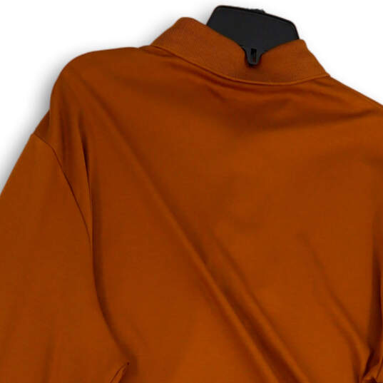 Mens Orange Collared Long Sleeve Side Slit Golf Polo Shirt Size XL 46-48 image number 4