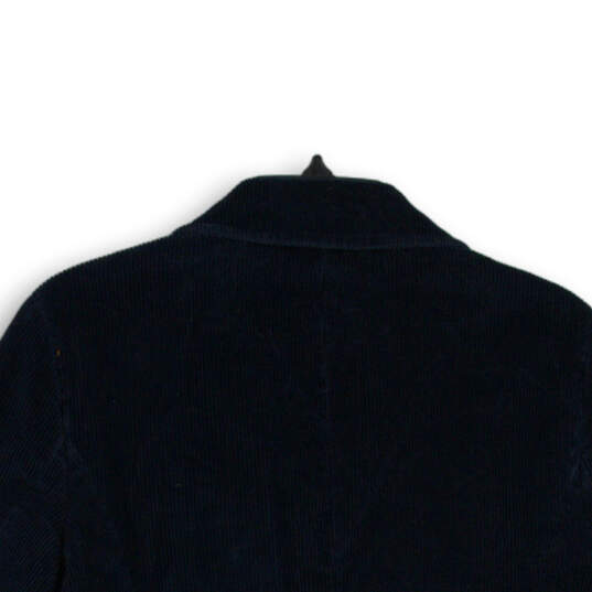 Womens Navy Velvet Notch Lapel Long Sleeve Three Button Blazer Size 14 P image number 4