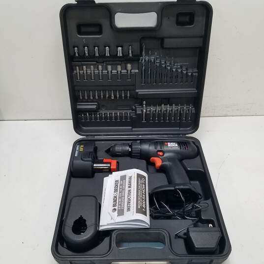 Black & Decker 3/8 Cordless Drill Driver PS3625 With Case & Drill Attachments image number 1