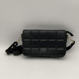 Womens Black Leather Quilted Adjustable Strap Pocket Magnetic Crossbody Bag