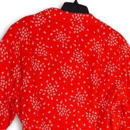 Womens Red Floral Long Sleeve Pockets Waist Belted Shirt Dress Size 2X