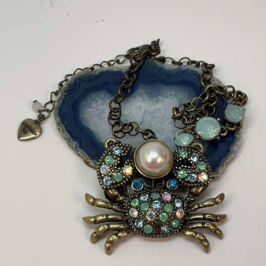 Designer Betsey Johnson Crystal Cut Stone Crab Shape Statement Necklace image number 1
